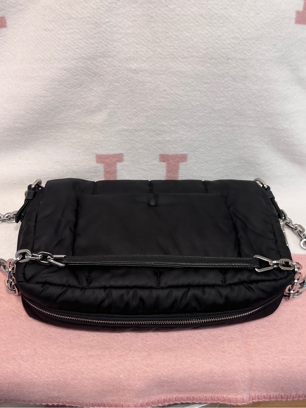 PRADA!⭐️Black Quilted Tessuto/leather Bomber Bag! Crossbody Bag with Silver! - Picture 12 of 16